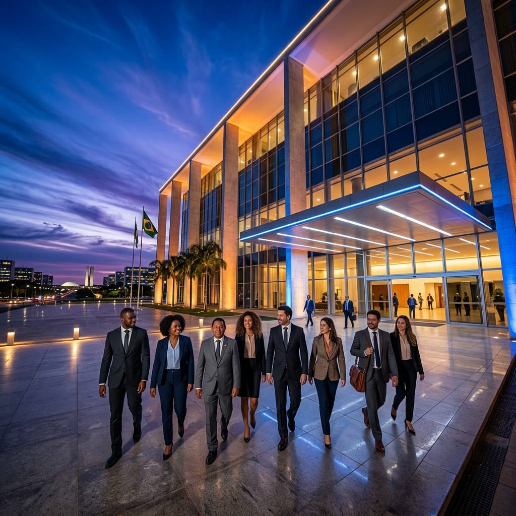 Edifício governamental moderno ao entardecer